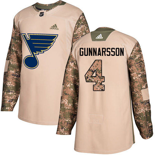 Adidas Blues #4 Carl Gunnarsson Camo Authentic Veterans Day Stitched NHL Jersey